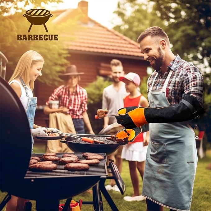 Leather-Welding-Gloves Heat/Fire-Resistant Kevlar-Gloves for BBQ,Grill,Camping,Stick,Animal-Handling-Gloves