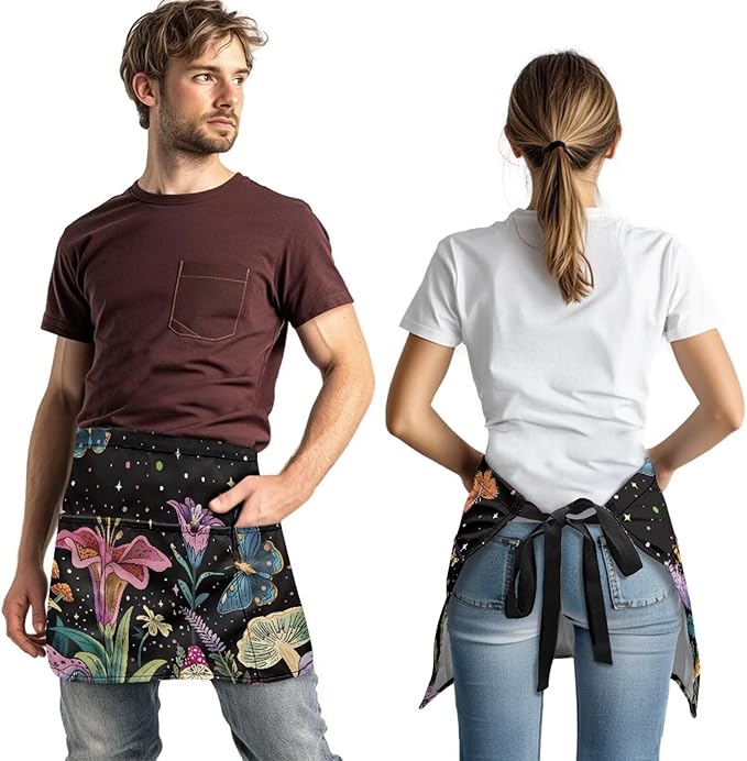 Waistress Apron with Pockets Coffee Waiter Apron Long String Chef Half Aprons for Cooking Kitchen Hairdresser