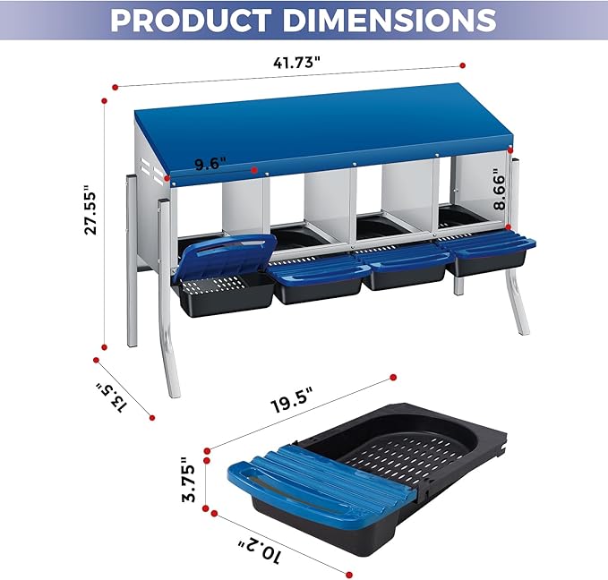 Chicken Nesting Boxes with Cleanable Pull-Out Trays, 4-Hole Wall Mount Roll Away Nest for Easy Cleaning & Egg Collection