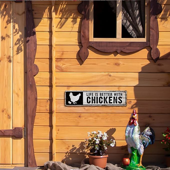 Farm Decor, Life is Better with Chickens Sign 15.8x4 inches, Funny Chicken Coop Decor, Chicken Lover Home Decors, Retro Aluminum Sign for Home Garden Outdoor Yard Farmhouse, Vintage Wall Plaque