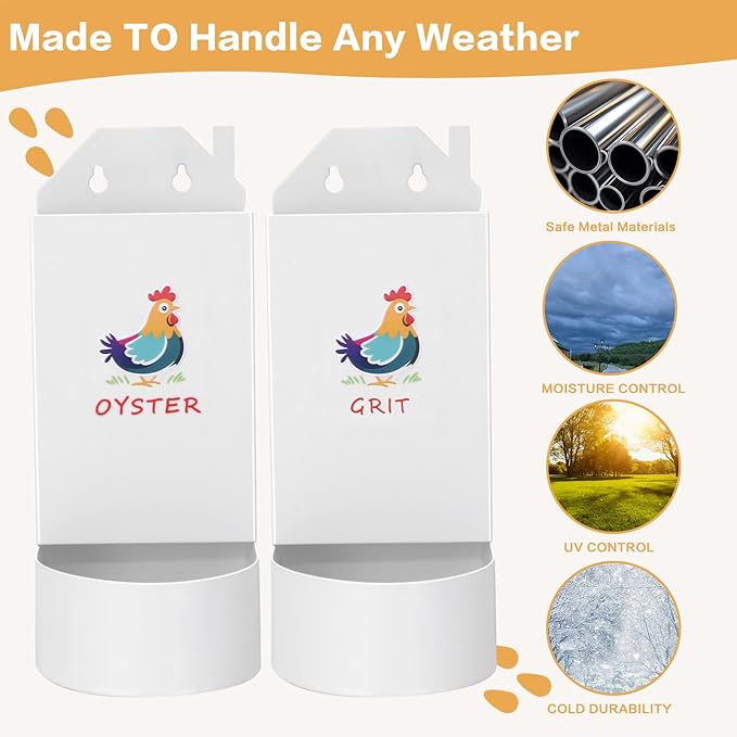 Chicken Grit and Oyster Shell Feeder,Metal Automatic Chicken Feeder,Chicken coop Accessories Poultry feeders, Suitable for Quail, Pigeons, Doves, Chicks, and Adult Chickens（2 Pcs）