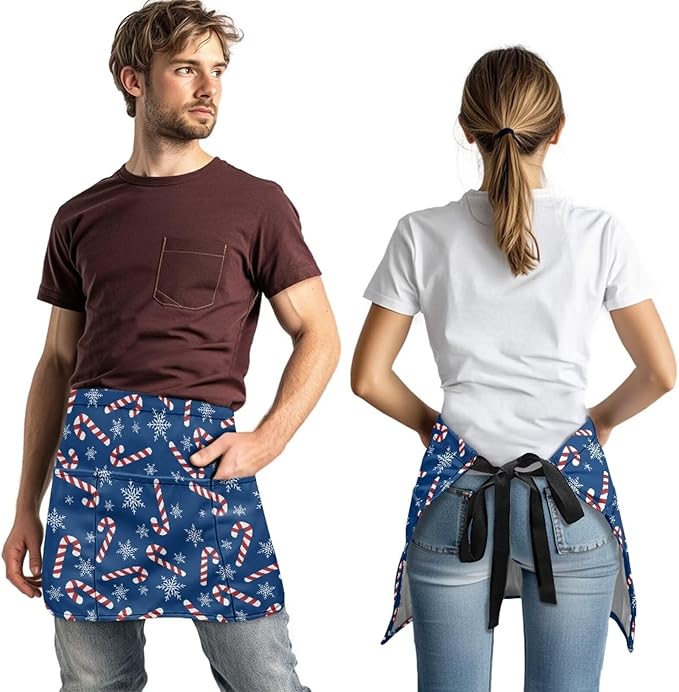 Waist Apron with 3 Pockets Waterproof 13 Inch Short Half Waist Aprons Women Men Server Aprons Waitress Waiter Apron