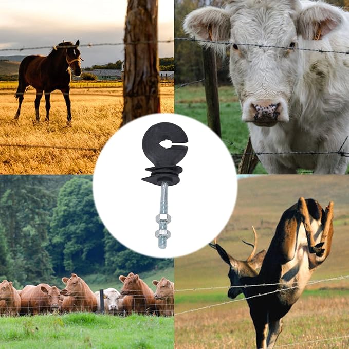 50 Pcs M6 Electric Fence Insulators, Electric Fence Insulator Electronic Fence Insulation Nails Screw in Nail Fence Post Insulator Electronic Fence Accessories
