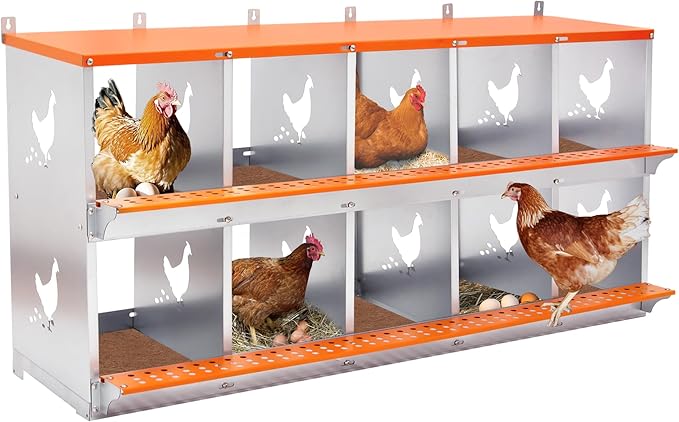 3/4/6/8/10 Holes Chicken Nesting Box for Chickens Hens Ducks, Metal Nesting Boxes for Chickens Wall Mount Egg Laying Nesting Boxes for Chicken (Orange, 10 Compartment)