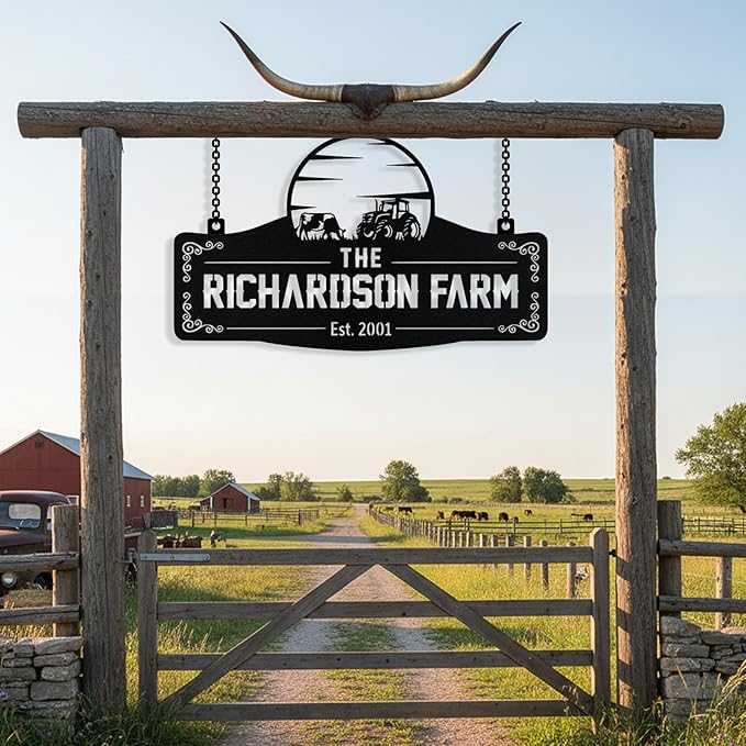 Personalized Metal Farm Signs, Custom Ranch Sign, Customized Farm Metal Signs Outdoor, Custom Large Hanging Family Name Sign for Farms, Ranch, Barn, Farmhouse
