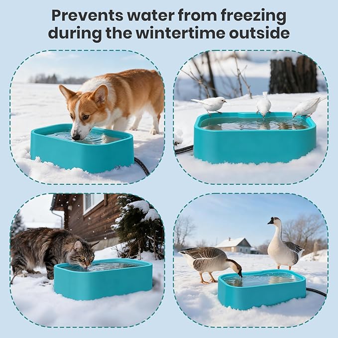 IPOW 1.45 Gal/5.5L Extra Large Heated Water Bowl with 5 Layers Design for Heating & Heat Preservation Provides Drinkable Water & Food in Winter Heated Pet Bowl for Cat Rabbit Chicken Duck Squirrel
