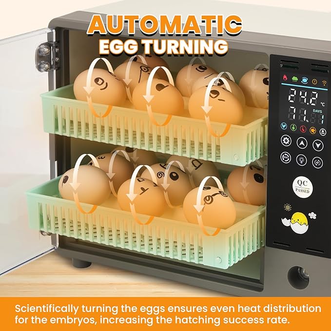 Incubators for Hatching Eggs, 24 Egg Incubator, Automatic Turning with Temperature & Humidity Control, Temp Display, for Chicken Duck Quail Goose Pigeon