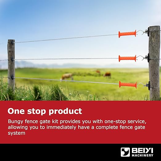 Electric Fence Bungy Gate Kit, Electrified Bungee Gate Handle with Elasticized Rope for Livestock, Insulators Temporary System, Easy Installation