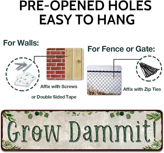 Grow Dammit! Garden Sign Mom Plaque Gardening Signs Vintage Decor Dads Decorative Plaques Funny Decoration Herbs Fruit Flowers Vegetables Produce Gift 4" x 16"
