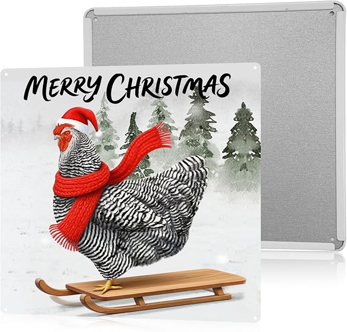 Funny Chicken Kitchen Decor Farmhouse Christmas Wall Decor Country Kitchen Decoration Gifts For Chicken Lover 8×8 Tin Sign