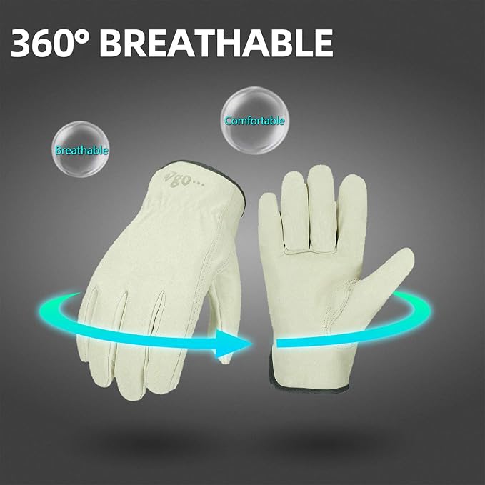Vgo 1-Pair Ulined Safety Pigskin Leather Work Gloves Men, Rigger Gloves, Builder Gloves (Size XL, Light Cyan, PA9501)