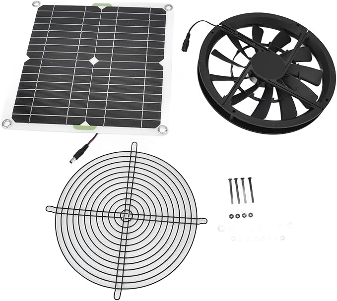 Solar Panel Fan Kit, 10in 100W Solar Panel, Round Ventilation Case Solar Exhaust Fan, for Chicken Coop Greenhouse Shed,with 9.8inch Fan