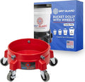 Grit Guard Bucket Dolly with Wheels - Rolling Detailing Wash Bucket with 5 Wheels and 2 Locking Casters Compatible with 2.5, 4, 5 and 6 Gallon Buckets (Red, 3" Grey Casters)