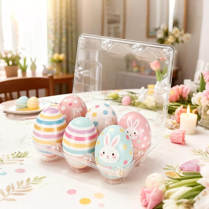 24Pack Plastic Clear Egg Carton for 6 Eggs,Egg Tray Reusable Medium Size Egg Cartons Perfect for Egg Trader Market Farmers Display Farmer Camping Picnic Travel Storage