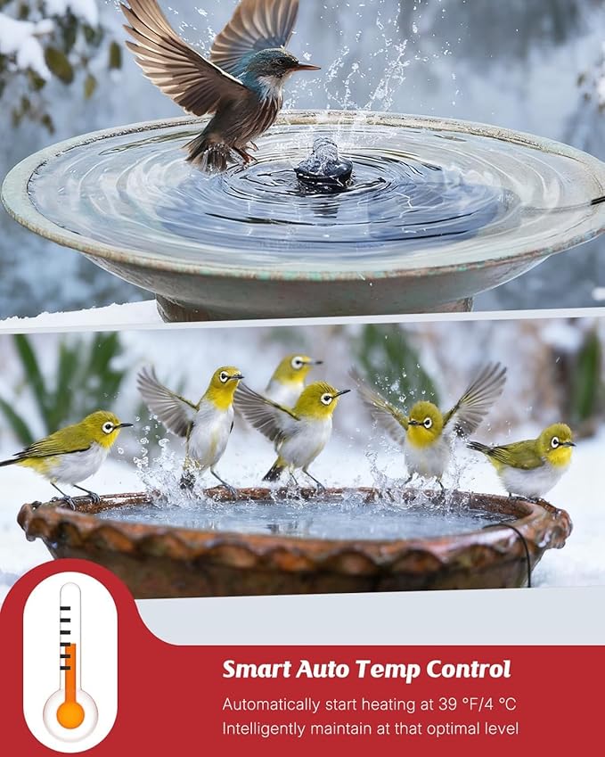 Pawfly 50 W Bird Bath Heater for Outdoors in Winter, Birdbath Heater with Thermostat, IPX8 Waterproof Submersible Bird Bath Deicer, Chicken Water Heater, Winter Water Heater for Livestock Wildlife
