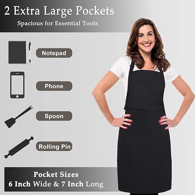 RUVANTI Work Apron for Men, Oil & Water Repellent, Poly Cotton Cross Back Aprons for Women with Pockets, Adjustable up to XXL