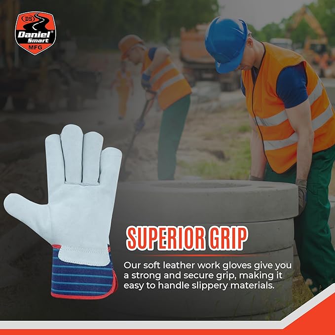 Daniel Smart Men & Women Goatskin Working Glove Lightweight Leather Safety Gloves for construction, gardening outdoor Work