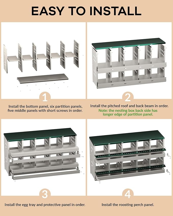 Metal Chicken Nesting Boxes - 10 Hole Wall-Mountable Laying Boxes with Lid & Roll-Away Egg Collection, Weatherproof Galvanized Steel, Includes 10 Fake Eggs for Chicken Coop, Red