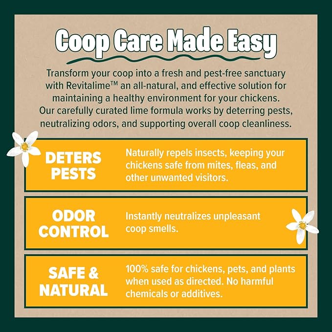Eaton Pet and Pasture Revitalime – Coop Care Made Easy- All-Natural Coop Freshener, Odor & Pest Eliminator | Naturally Controls Moisture, Reduces Ammonia, & Repels Pests | Safe for Chickens (20lbs)