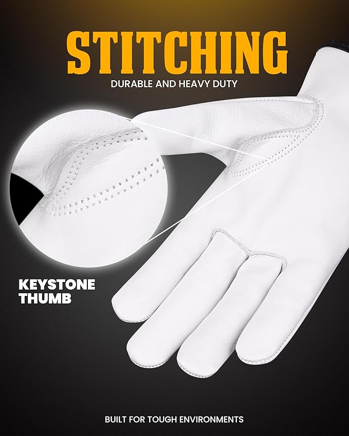 12 Pair Heavy Duty Leather Work Gloves for Men & Women – Cowhide Construction & Yard Leather Gloves – Puncture Resistant Safety Gloves for Landscaping & Outdoor Use (S)