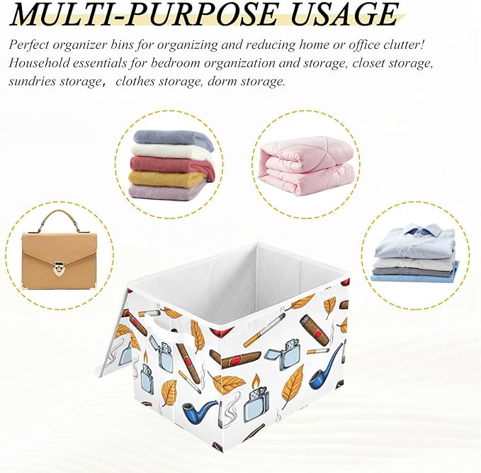 Pipes Leaves Smoke Storage Bins with Lids Foldable Storage Basket with Handles Collapsible Large Fabric Organizer Containers for Clothes Shelves Closet Office Home