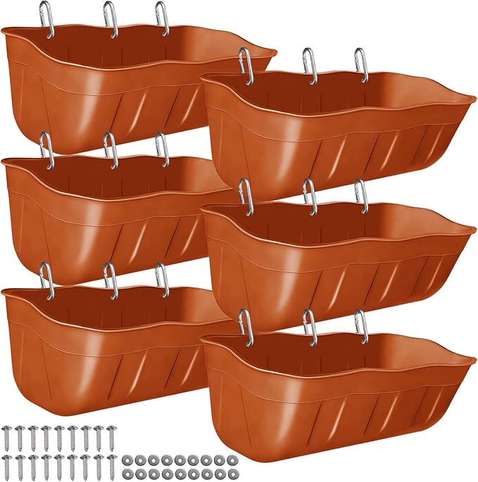 Hanging Goat Feeders,Chicken Feeder Waterer,Large Feed Trough 7.5 Quart 6 Pack,Hanging Fence Feed Trough for Poultry Livestock,Terracotta