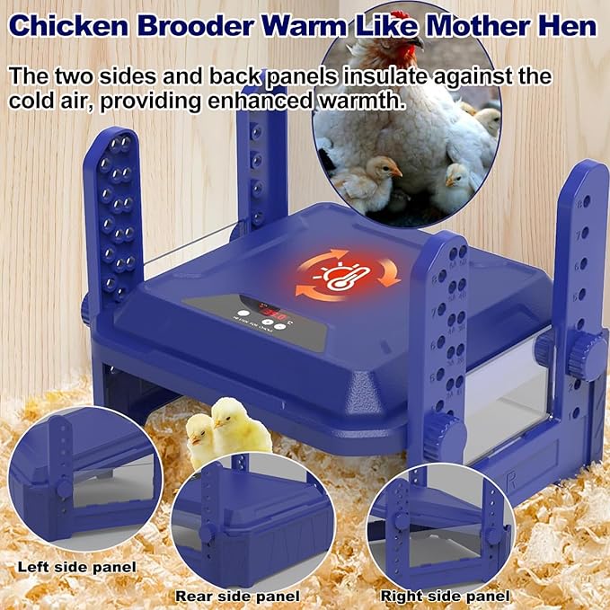 Chick Brooder Heating Plate with Adjustable Temperature, 12"x12" Chicken Brooder Heater for Baby Chicks, Ducklings, Safer Alternative to Heat Lamps, Adjustable Height, 65W Brooder Plate(Blue)