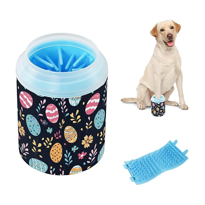 Fustylead Colorful Easter Eggs and Floral Dog Paw Washer for Muddy Paws, Gentle Paw Cleaning Cup for Small & Medium Dogs/Cats, Easy to Use and Travel-Friendly