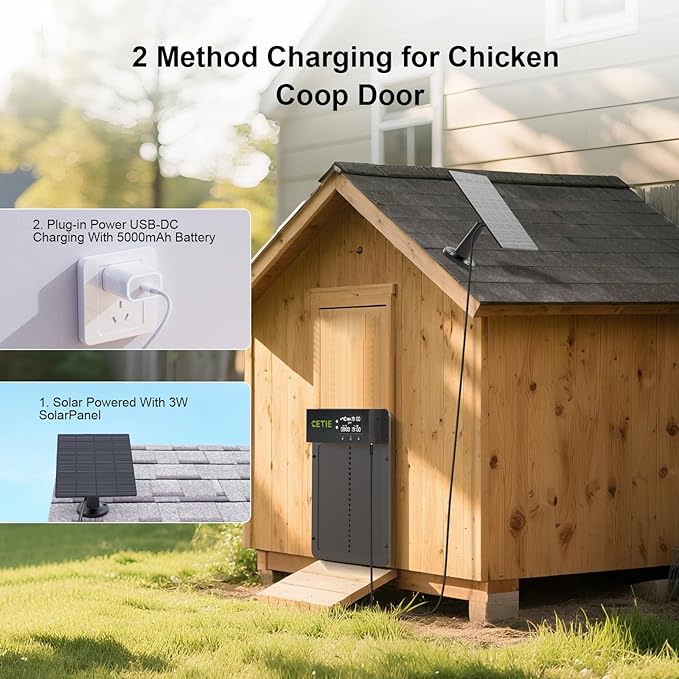 Automatic Chicken Coop Door with Anti-Pinch,Chicken Coop Door Solar Powered with LCD Screen,Electric Auto Chicken Coop Door with Timer&Light Sensor Chicken Door,Aluminum Automatic Chicken Door Opener