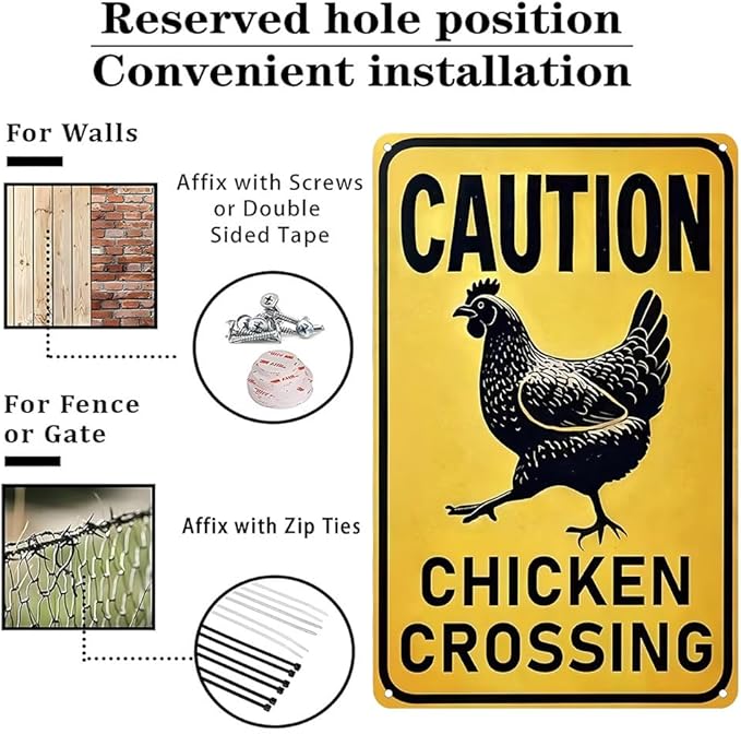 Funnysign Vintage Chicken Sign Chicken Crossing Tin Sign for Chicken Coop Farm Kitchen Garden Yard Decor 8x12 inch(3915)