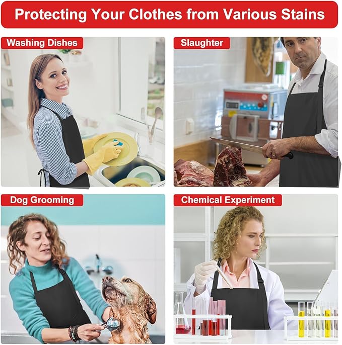 3-Layer Waterproof Apron - Pocket-Free Hygienic Design for Dishwashing & Dog Grooming - Lightweight Durable Protection for messy Kitchen Cooking, Baking, for Men & Women (3 Pack,Black)