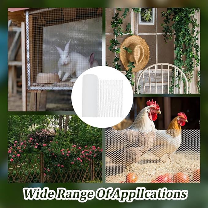 OLYCRAFT 16.4Ftx12 Inch White Plastic Chicken Wire Fence Mesh Poultry Fencing with Cable Tie Hexagonal Fencing Wire Protective Fence Net Plastic Mesh Anti-fall Net for Gardening Floral Chicken Netting