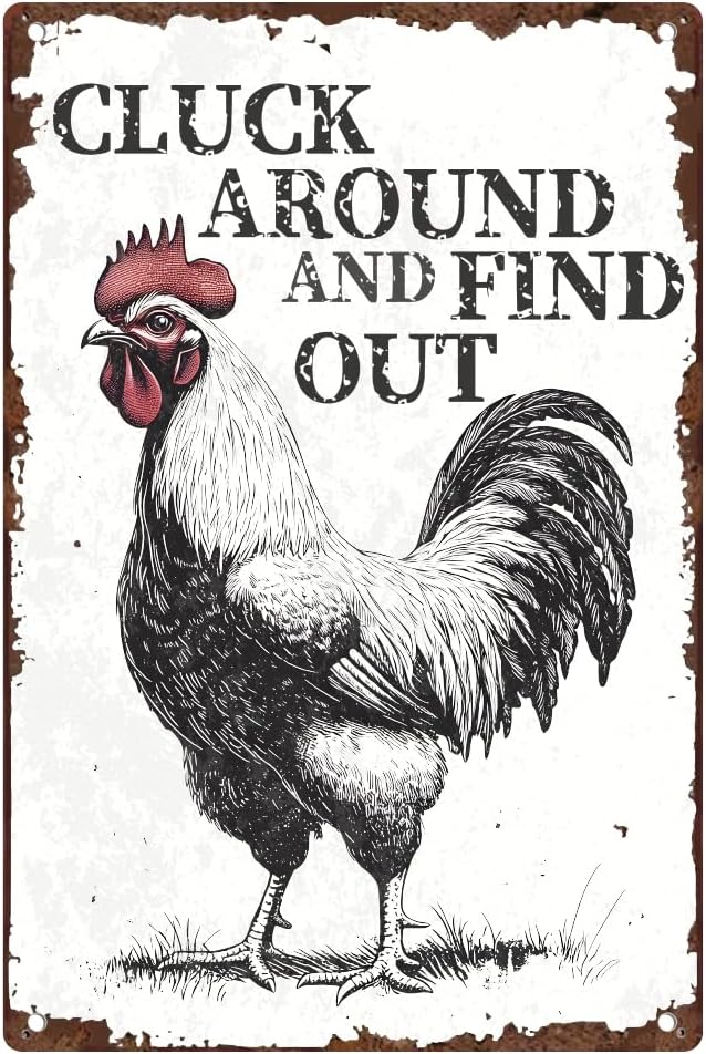 Vintage Chicken Coop Metal Tin Sign Farmhouse Decor Chicken Around And Find Out Funny Rustic Decoration For Home Kitchen Farm Backyard Garden 8 x 12 Inch