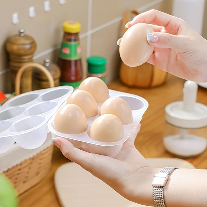6 Egg Grid Storage Container - Plastic Eggs Holder With Handle, Outdoor Egg Carriers For Kitchen & Restaurants