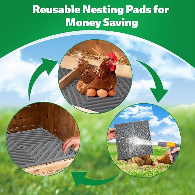 Chicken Nesting Pads for Chicken Coop, Washable Laying Pads for Nesting Box, Reusable Hen Nesting Box Pads for Coop Bedding, Soft Silicone Material, Easy to Clean, 12" x 12", Grey, 5 Pack