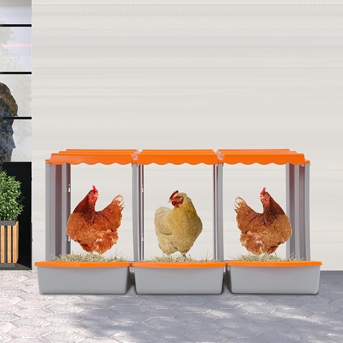 Chicken Nesting Boxes 3 Compartment PP Nesting Box with Inclined Nesting Boxes & Vented Holes Wall Mount Chicken Laying Boxes for Chicken Coop (Orange)