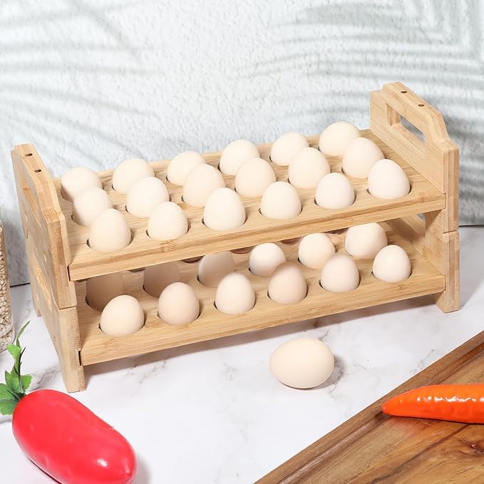 3 Pack Wooden Egg Holder Stackable Egg Storage for Countertop Eggs Collecting Storage Display Rack Holding Up to 54 Fresh Eggs for Chicken, Duck, Turkey Quail