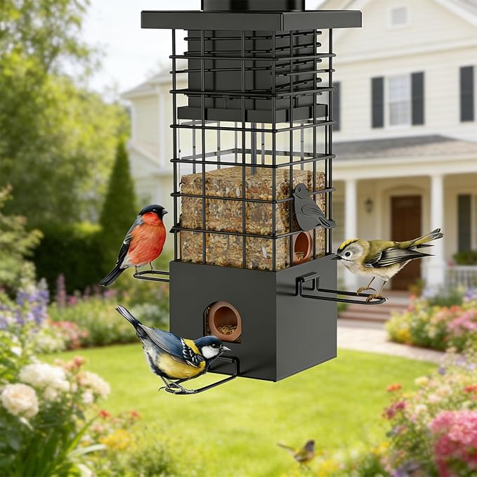 KRUOO Heavy Duty Metal Squirrel Proof Bird Feeder, 2.5LB Large Capacity, Weather Resistant, Easy Refill & Clean, Hanging Wild Bird Feeder for Finch Cardinal Chickadee Outdoor Garden