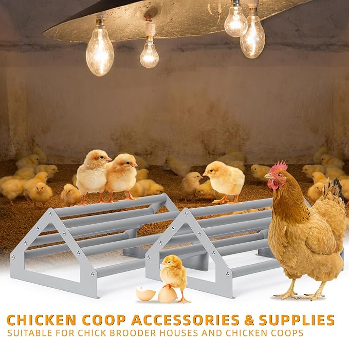 SHINOSKE 2 Pack Chick Perch,Chicken Toys for Coop,Wooden Chicken Roosting Bars with Metal Stand,Coop Accessories & Supplies for Chicks,Easy to Assemble,Grey(Large x 2)