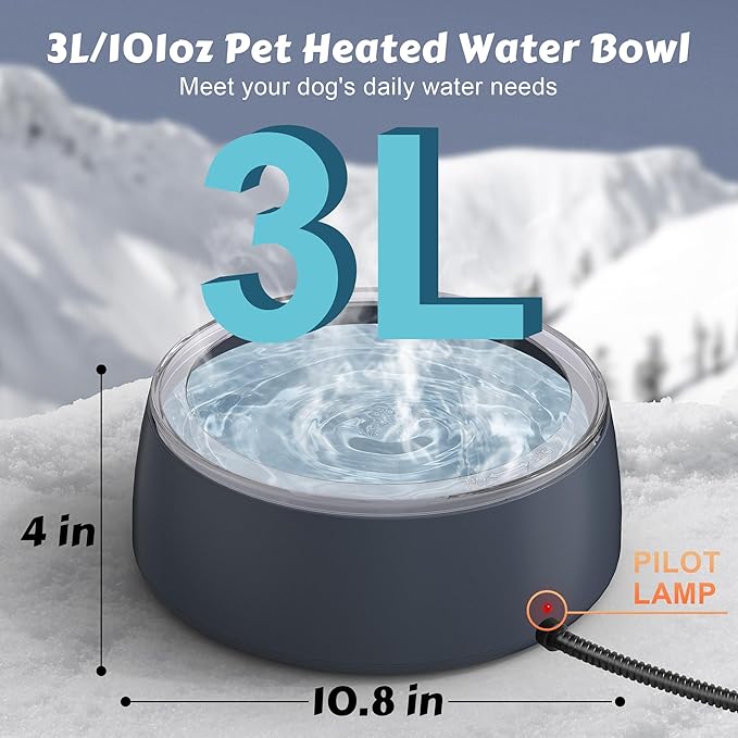 Newget 3L Heated Water Bowl, Outdoor Large Heated Dog Bowls, Outside Waterproof Heated Pet Bowl with Chew Resistant Cord, Smart Thermal Dish Provides Drinkable Water in Winter for Cat, Rabbit, Chicken
