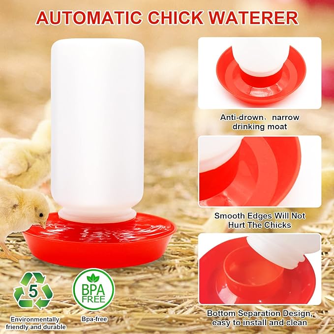 Chick Feeder and Waterer Kit with Chick Perch, Chicken Coop Heater,1L Chick Waterer, Flip Top Poultry Feeder, Chick Starter Kit for Chick Brooder, Baby Chicken Supplies for Baby Chick, Duck and Quail