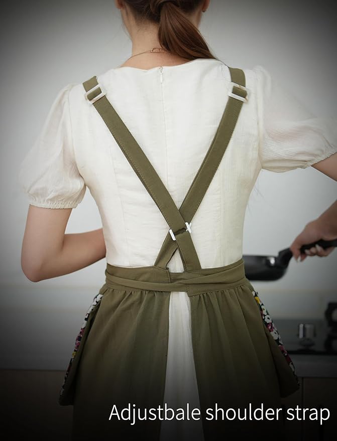 Kitchen Aprons for Women with Pockets Cute Vintage Chef Pinafore Apron for Gardening Cooking Baking Painting