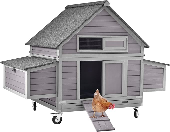 Aivituvin Chicken Coop with Wheels Outdoor Poultry Cage with Two Nesting Boxes 19ft² Wooden Hen House