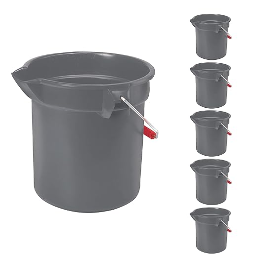 Rubbermaid Commercial Products 14 Qt Brute Heavy-Duty, Corrosive-Resistant, Round Bucket, Gray (6-Pack)