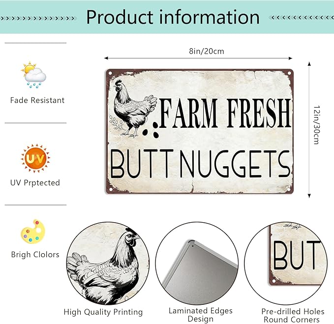 Vintage Metal Signs Chicken Coop Signs for Farm Yard Decor, Tin Sign for Home Farm Chicken Coop Farmhouse Kitchen Garden Decor 8 X 12 Inch