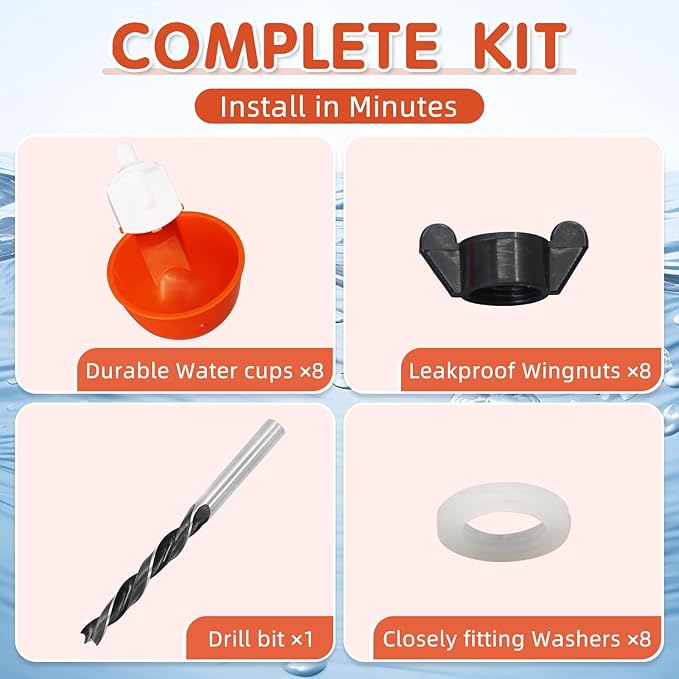 Chicken Waterer Cups,8 Packs Automatic Chicken Water Feeder Suitable for Chicks, Duck, Goose, Turkey and Bunny | Poultry Water Feeder Kit