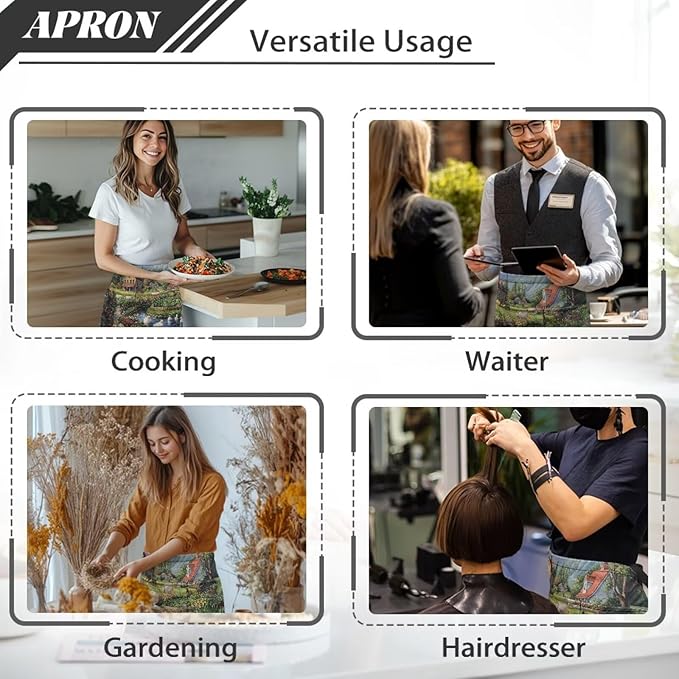 Waistress Apron with Pockets Coffee Waiter Apron Long String Chef Half Aprons for Cooking Kitchen Hairdresser