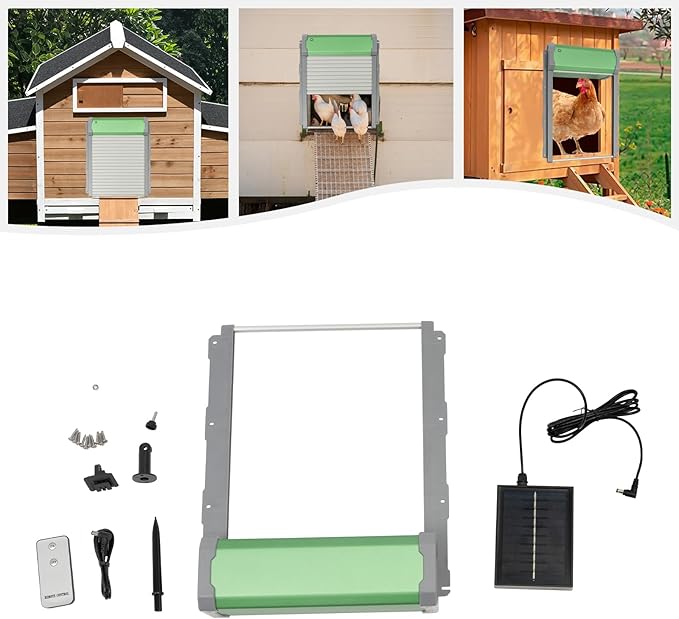 Automatic Chicken Coop Door Solar Powered, Auto Chicken Door Opener with Timer & Light Sensor, Aluminum Alloy Chicken Door with Remote Control & 4 Modes, Intelligent Obstacle Sensors, IP67