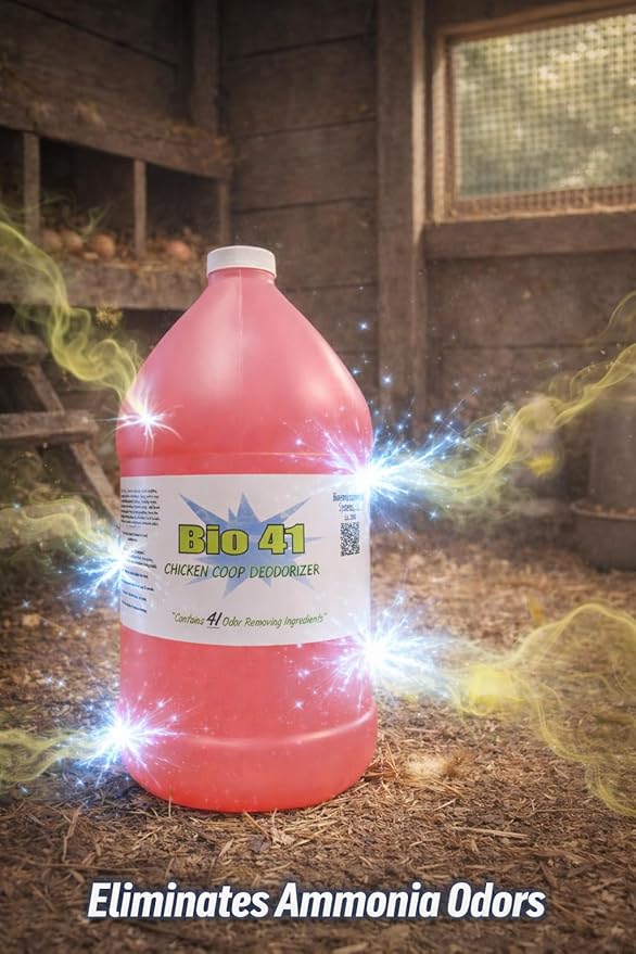 Chicken Coop Deodorizer – All Natural Ingredients for Ammonia Control and Odor Eliminator for Poultry – Works in Coops, Brooders, Next Boxes, Waste Areas, Roosting Area and Bedding – One Gallon