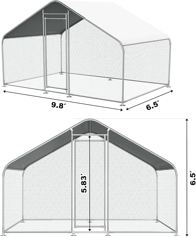 Chicken Coop Large Metal Chicken Coops House/Pen for 6-10 Chickens with Waterproof Cover Walk-in Poultry Cage for Chickens Chicken Run for Outdoor Farm Use